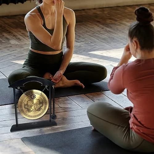 fengshuisale Brass Desktop Gong with Stand & Red String Bracelet 21cm (8.3") | Soothing Low Tone for Meditation thumbnail 5