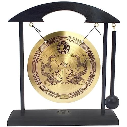 fengshuisale Brass Desktop Gong with Stand & Red String Bracelet 21cm (8.3") | Soothing Low Tone for Meditation thumbnail 1
