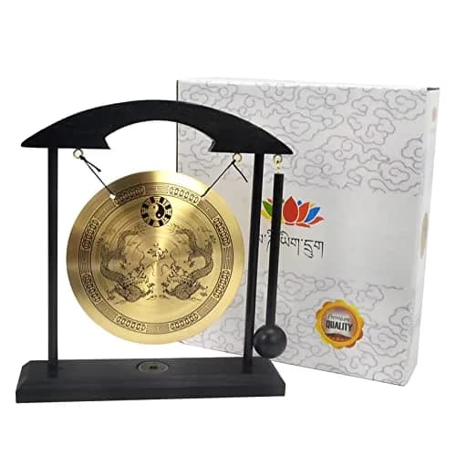 fengshuisale Brass Desktop Gong with Stand & Red String Bracelet 21cm (8.3") | Soothing Low Tone for Meditation thumbnail 7