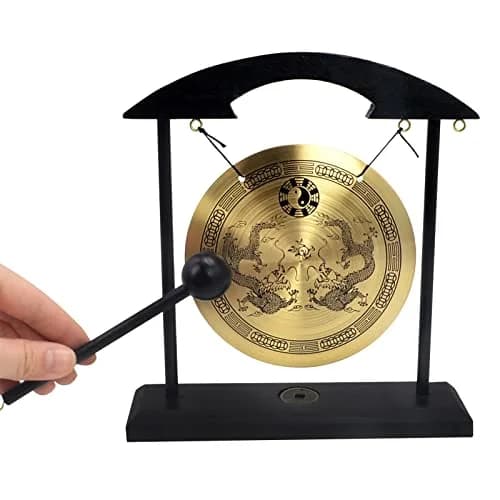 fengshuisale Brass Desktop Gong with Stand & Red String Bracelet 21cm (8.3") | Soothing Low Tone for Meditation thumbnail 8