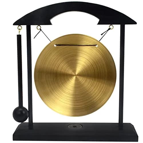 fengshuisale Brass Desktop Gong with Stand & Red String Bracelet 21cm (8.3") | Soothing Low Tone for Meditation thumbnail 9