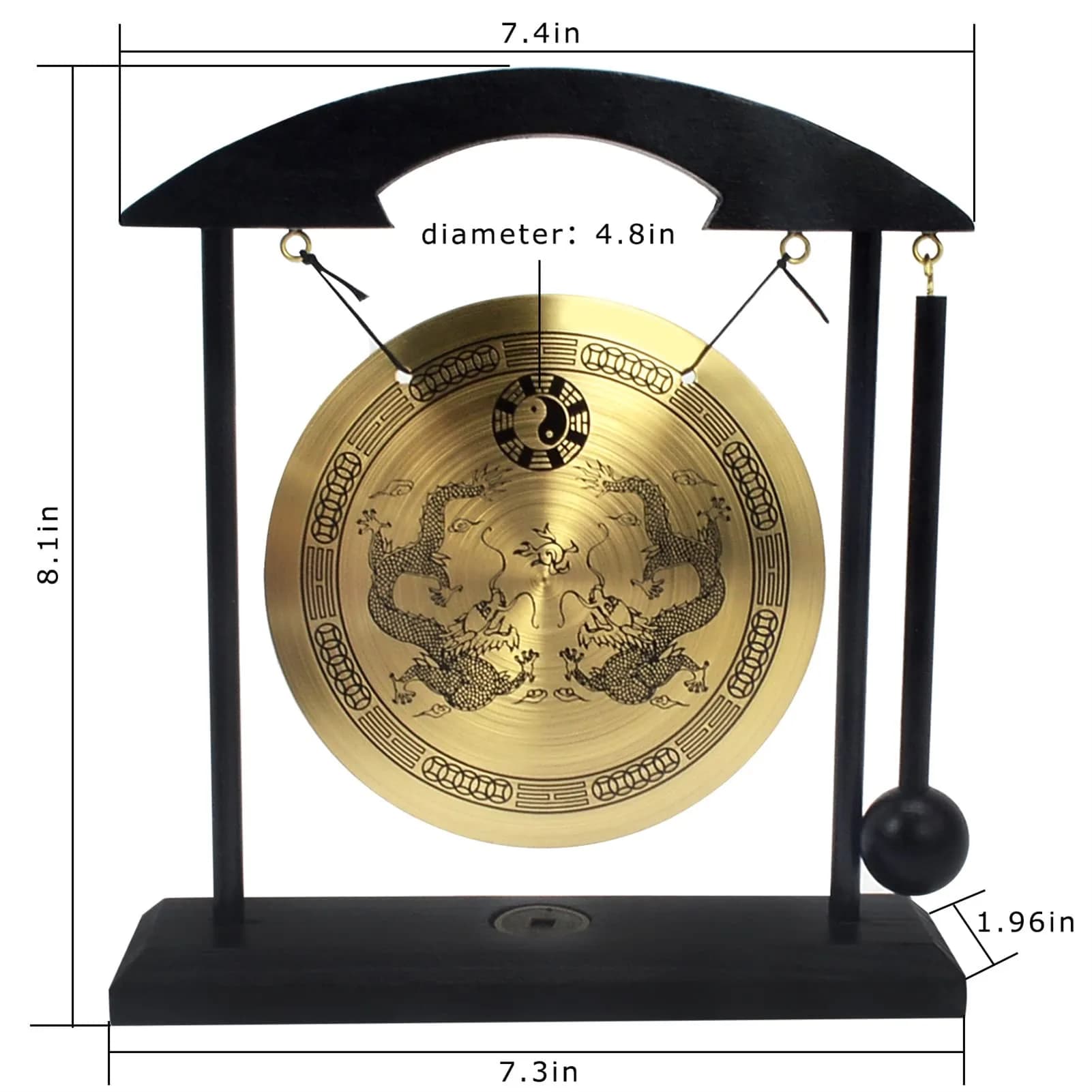 fengshuisale Brass Desktop Gong with Stand & Red String Bracelet 21cm (8.3") | Soothing Low Tone for Meditation - view 3