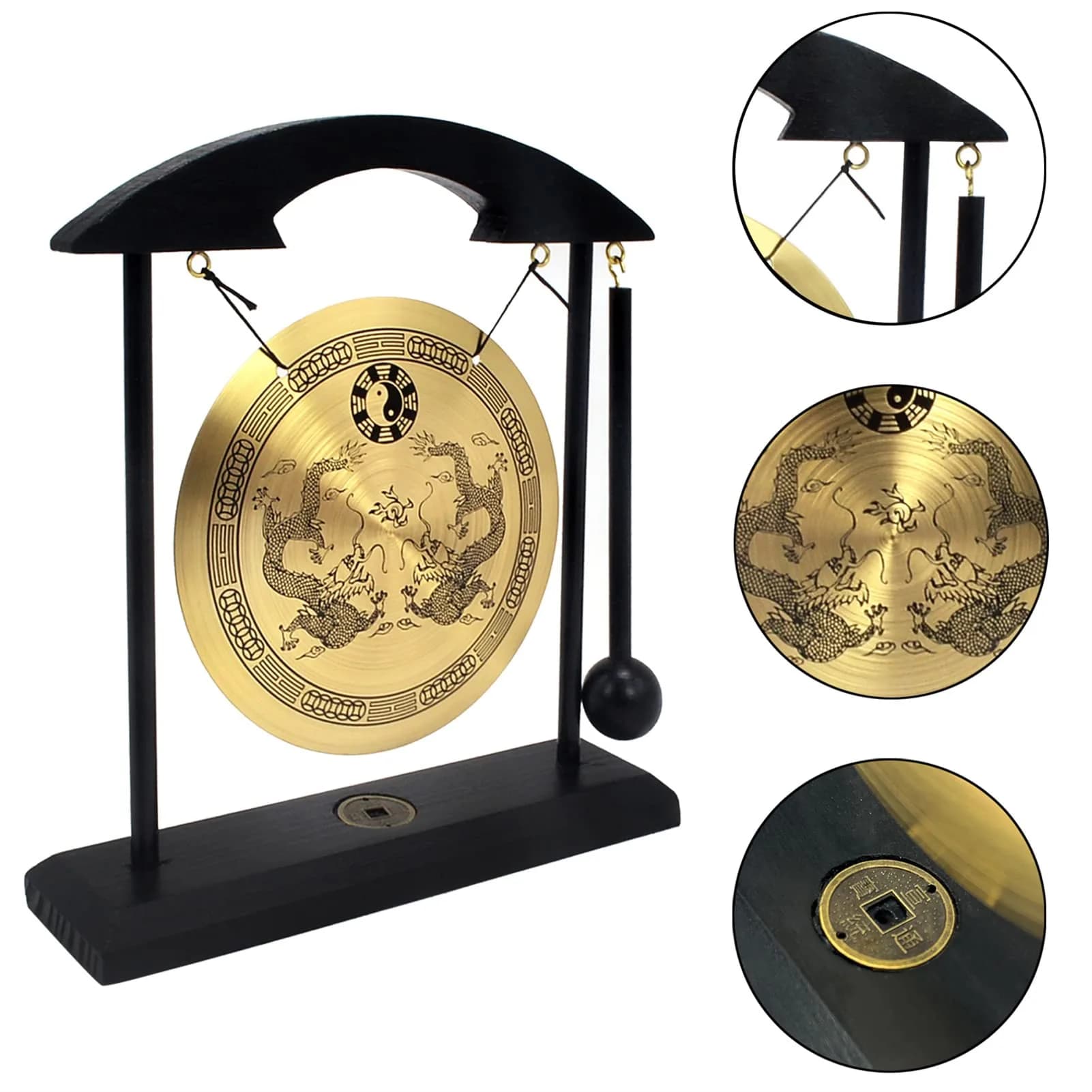 fengshuisale Brass Desktop Gong with Stand & Red String Bracelet 21cm (8.3") | Soothing Low Tone for Meditation - view 4
