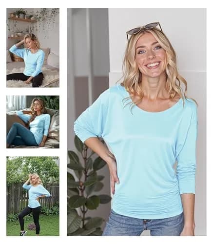 Made By Johnny Womens 3/4 Sleeve Drape Top S Aqua | Casual, Rayon Blend, Comfort Fit thumbnail 2