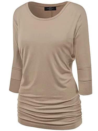 Made By Johnny MBJ WT822 Womens 3/4 Sleeve Drape Top L Taupe | Casual Oversize Tunic for Women thumbnail 1