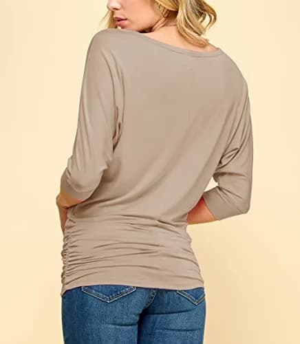 Made By Johnny MBJ WT822 Womens 3/4 Sleeve Drape Top L Taupe | Casual Oversize Tunic for Women thumbnail 5