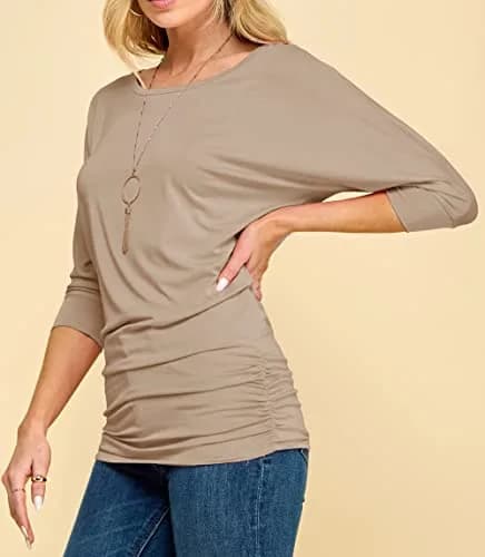 Made By Johnny MBJ WT822 Womens 3/4 Sleeve Drape Top L Taupe | Casual Oversize Tunic for Women thumbnail 3