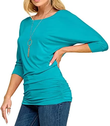 Made By Johnny Womens Tunic L Jade | Casual 3/4 Sleeve Drape Top thumbnail 1