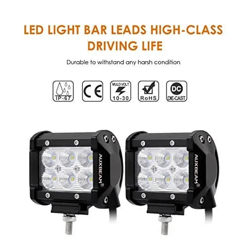 Auxbeam LED Light Bar 4" 18W Flood Beam Off Road Lights | IP67 Waterproof, 1260-1800lm, 6000K, Heavy Duty Aluminum thumbnail 9