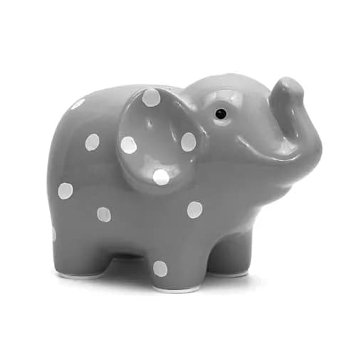 Child to Cherish Ceramic Polka Dot Elephant Piggy Bank, Grey | Durable, Hand-Painted Kids Money Bank thumbnail 1