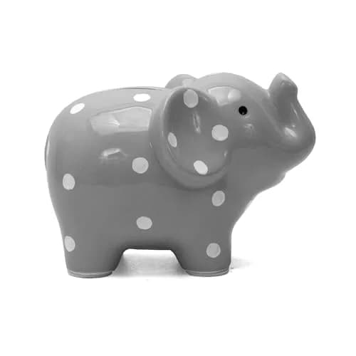 Child to Cherish Ceramic Polka Dot Elephant Piggy Bank, Grey | Durable, Hand-Painted Kids Money Bank thumbnail 2