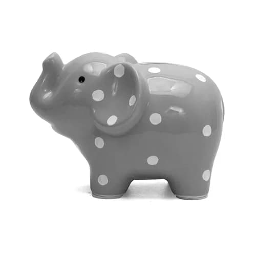 Child to Cherish Ceramic Polka Dot Elephant Piggy Bank, Grey | Durable, Hand-Painted Kids Money Bank thumbnail 3
