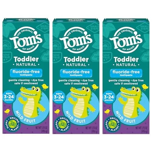 Tom's of Maine Toddler Fluoride-Free Toothpaste Mild Fruit 3 Pack 52.5ml (1.75oz Per Tube) | Gentle Cleaning for Ages 3-24 Months thumbnail 8