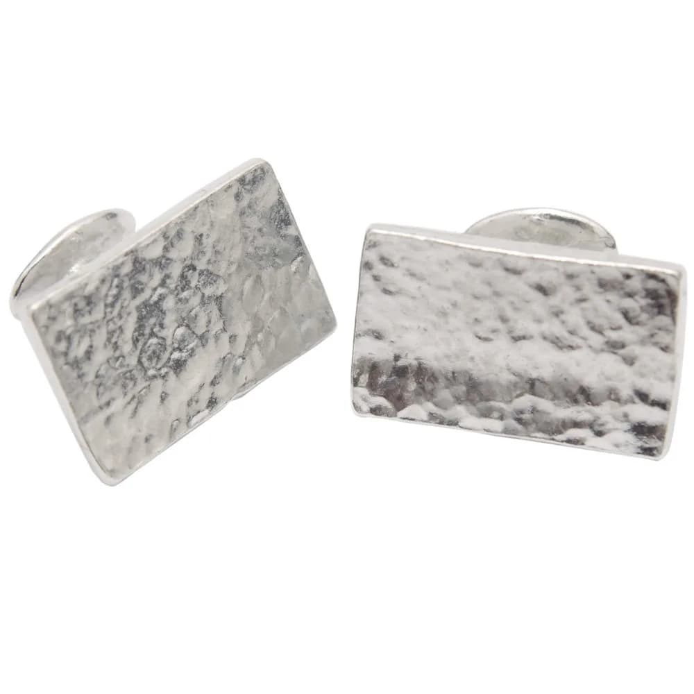 Pirantin 10th Wedding Rectangle Beaten Rectangle 100% Tin Cufflinks | Rustic Anniversary Gift