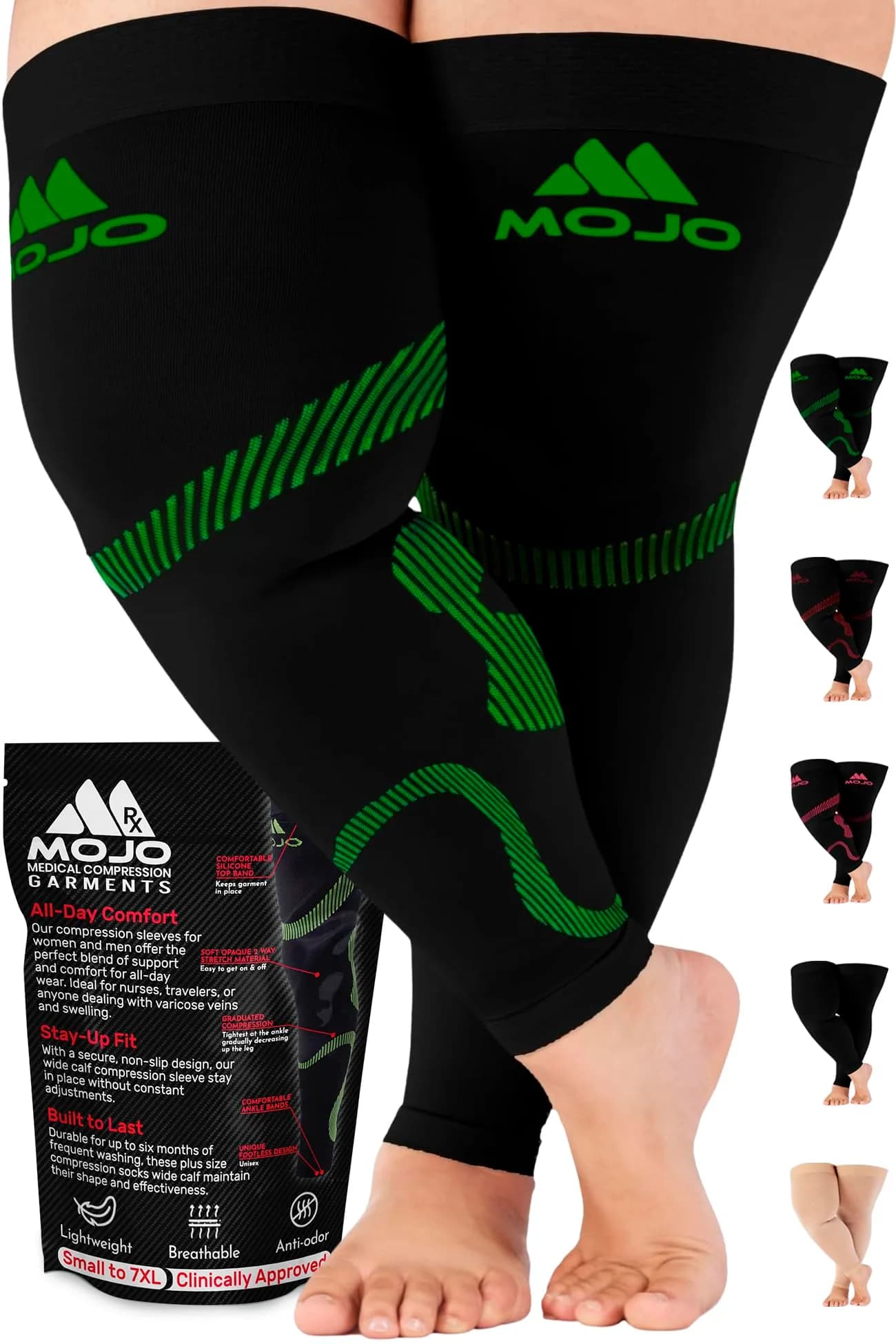 Mojo Compression Socks Thigh High Leg Sleeve 20-30mmHg | Support for Varicose Veins & Swelling