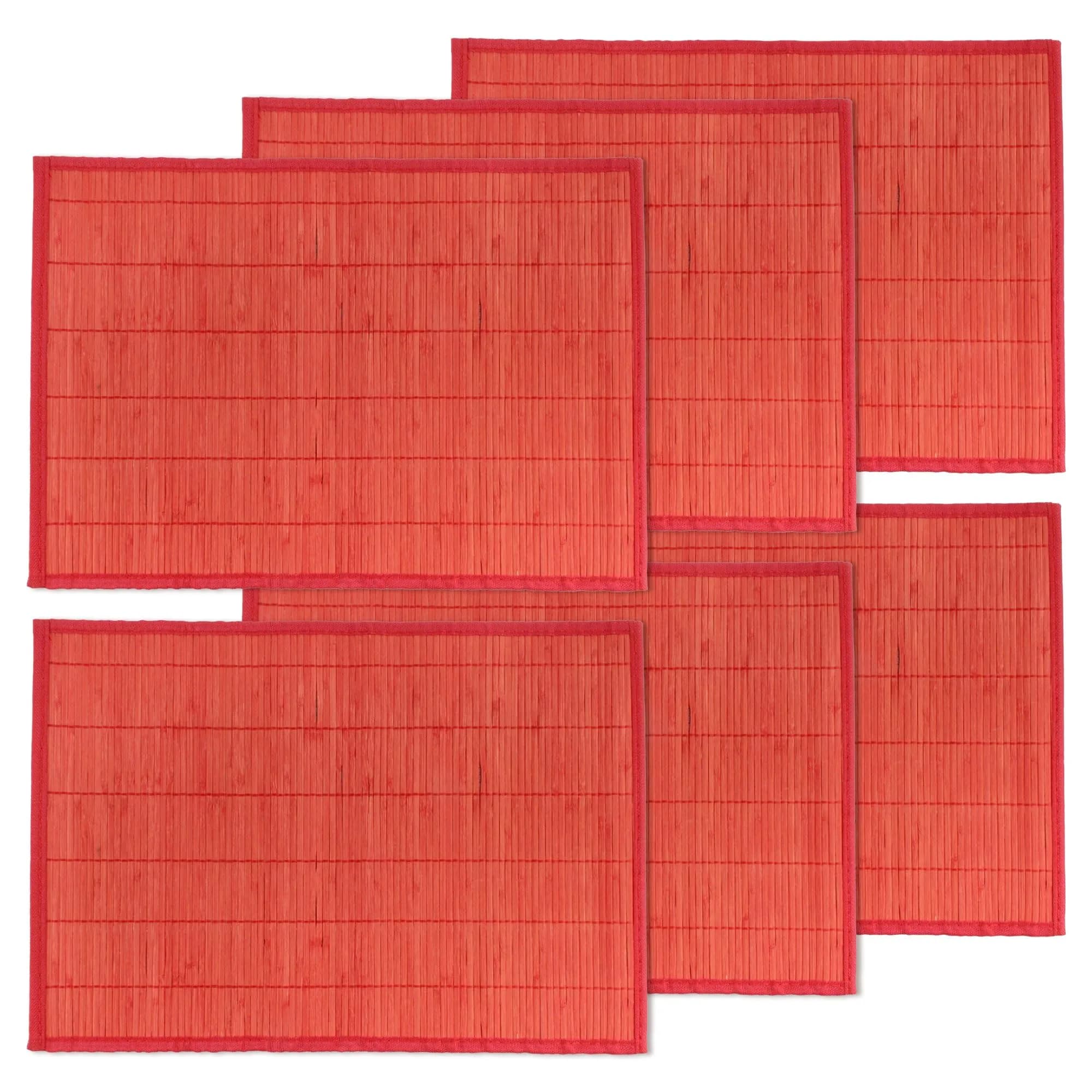 BambooMN Bamboo Placemat - 18" x 13" | Red, 6 pcs | Reversible & Eco-Friendly — Red