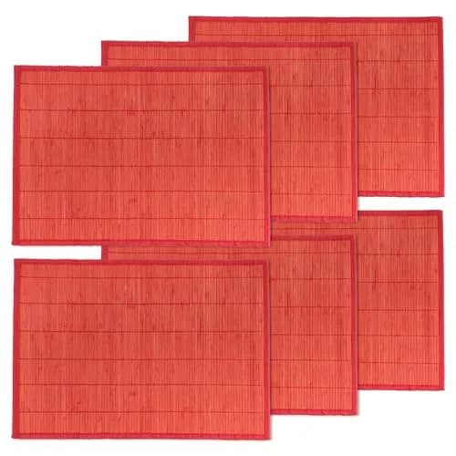 BambooMN Bamboo Placemat - 18" x 13" | Red, 6 pcs | Reversible & Eco-Friendly thumbnail 1