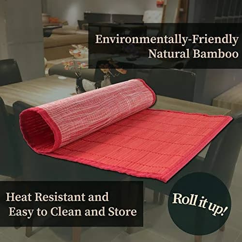 BambooMN Bamboo Placemat - 18" x 13" | Red, 6 pcs | Reversible & Eco-Friendly thumbnail 3