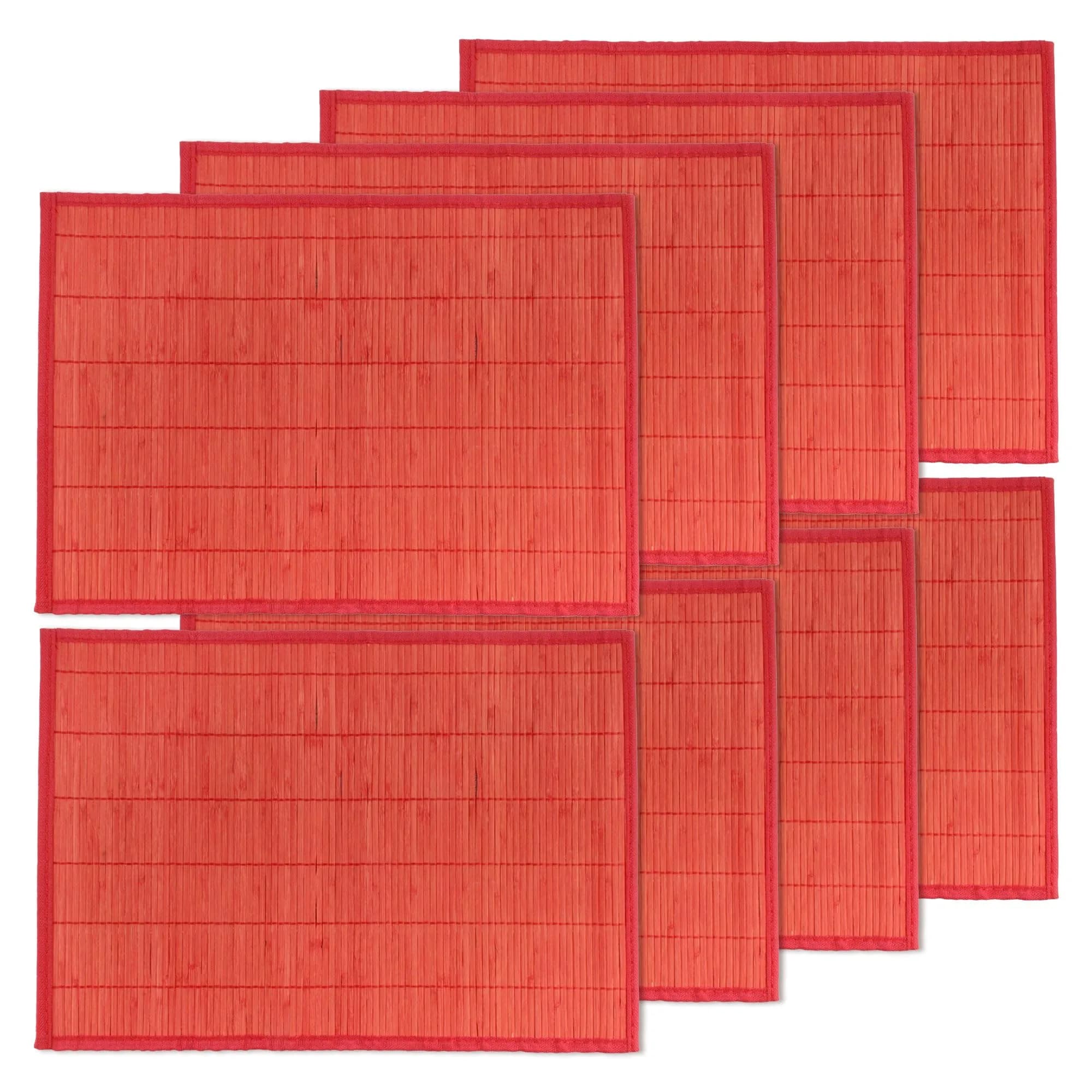 BambooMN Bamboo Placemat 18" x 13" | Red, 8 pcs, Reversible & Heat-Resistant — Red