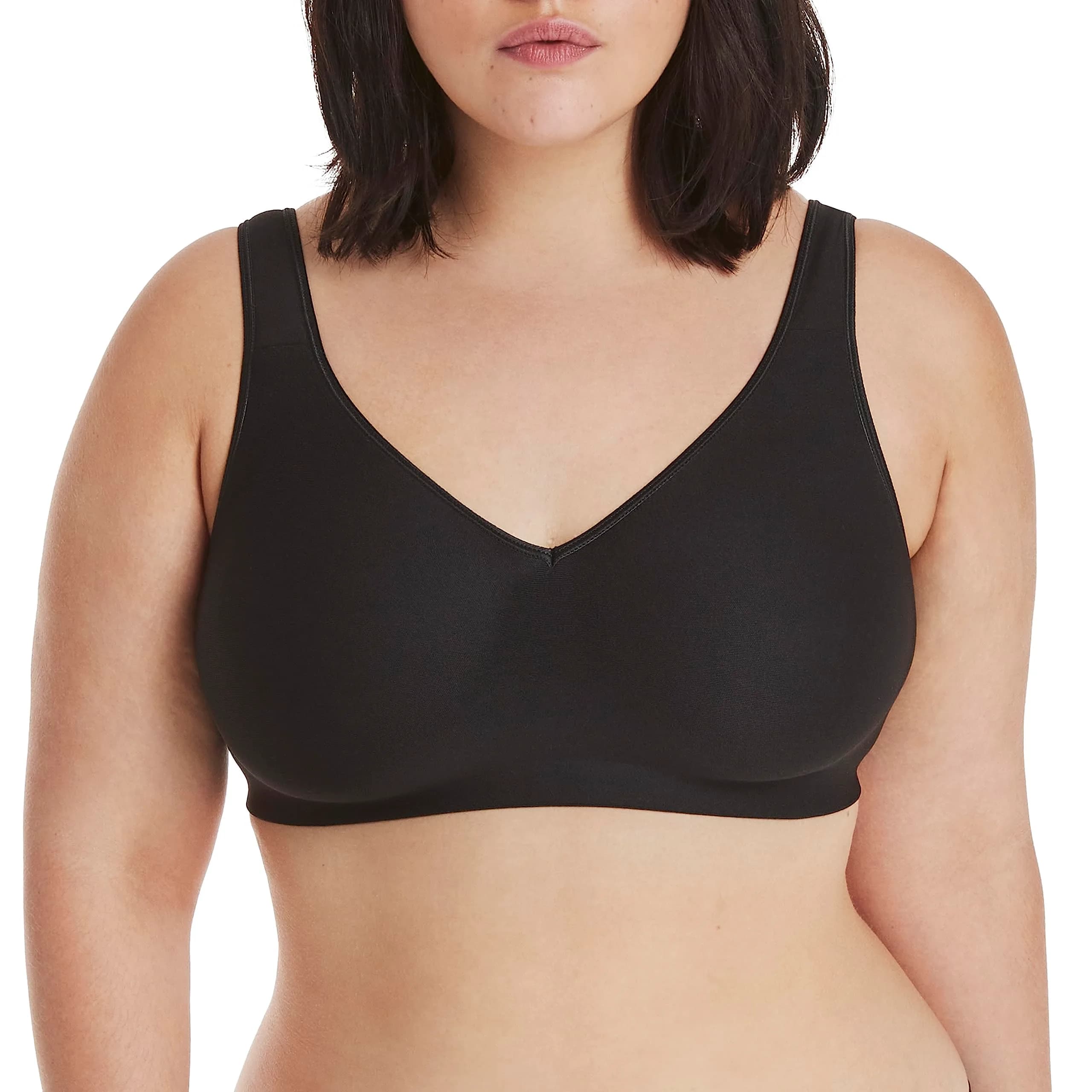 Hanes Women's Comfort Evolution Bra, Black, Large | Wireless Full-Coverage Support with Cooling Comfort