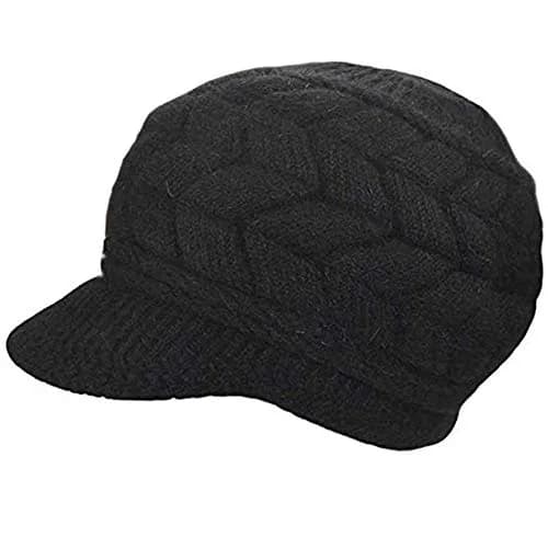 SYAYA Womens Winter Hat with Brim | Wool Knit Newsboy Cap with Fleece Lined Visor (Medium, Black) thumbnail 1