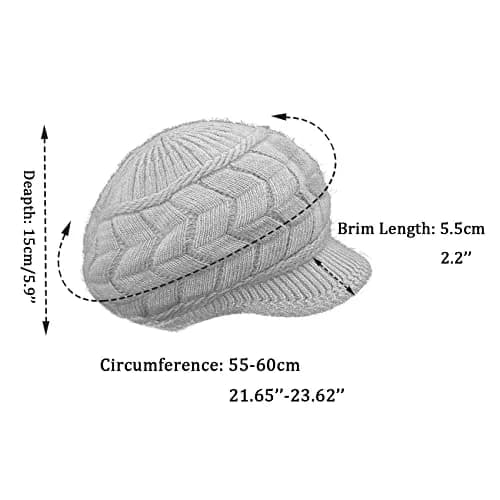 SYAYA Womens Winter Hat with Brim | Wool Knit Newsboy Cap with Fleece Lined Visor (Medium, Black) thumbnail 4