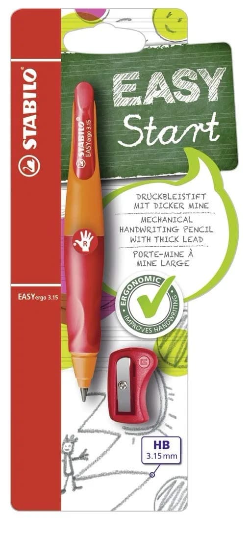 STABILO EASYergo 3.15 mm Ergonomic Mechanical Pencil for Right-Handed Children | Break-Resistant Lead