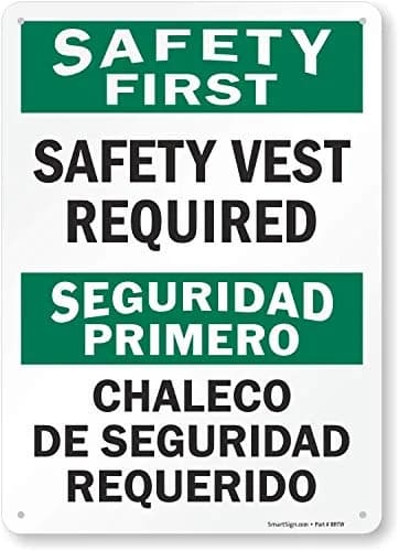 SmartSign Safety First - Safety Vest Required Aluminum Sign | 10" x 14" OSHA Compliant thumbnail 1