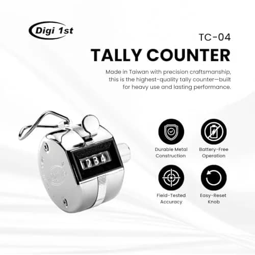 Digi 1st TC-04 Handheld Tally Counter 1-Pack | Mechanical Digital Pitch Counter, Heavy Duty Metal, Silver thumbnail 2