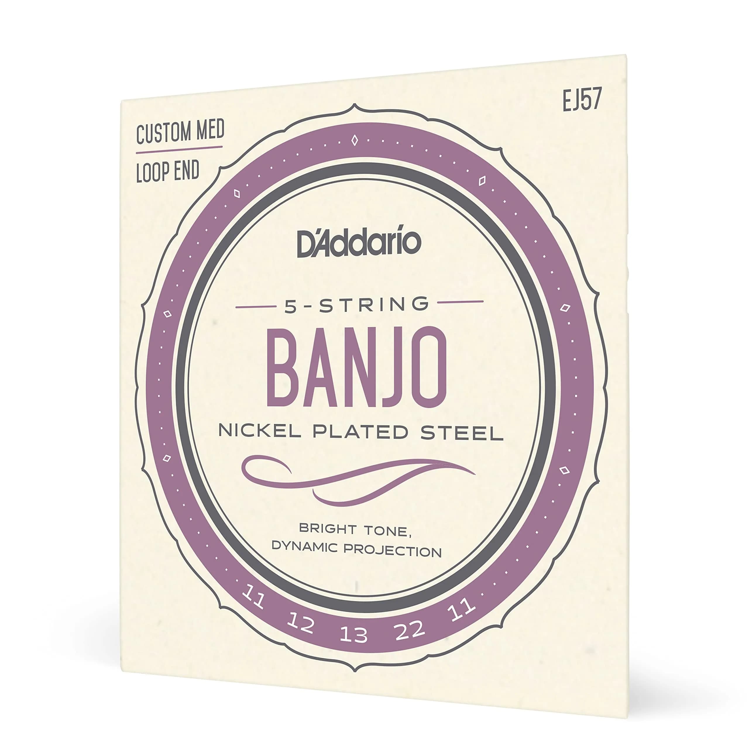 D'Addario EJ57 Banjo Strings, Nickel-Plated Steel, Custom Medium Gauge 11-22, 5-String Set | Warm, Bright Tone - main product image