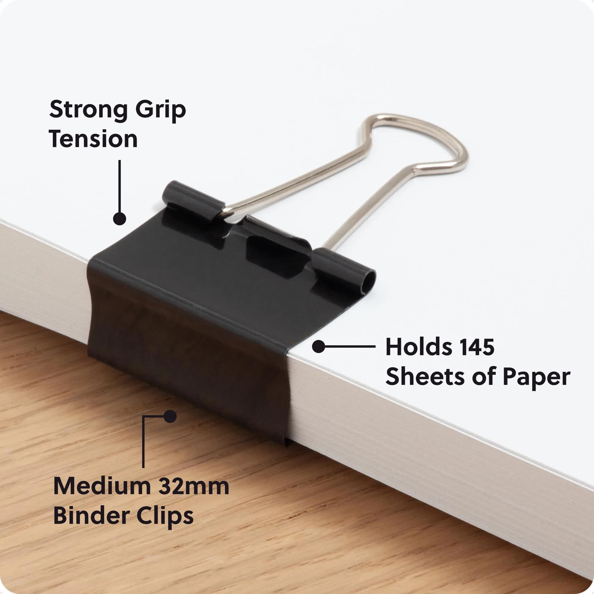 U Brands Medium Binder Clips 1-1/4 Inch (96 Count) | Holds 1/2 Inch Paper, Black - view 3