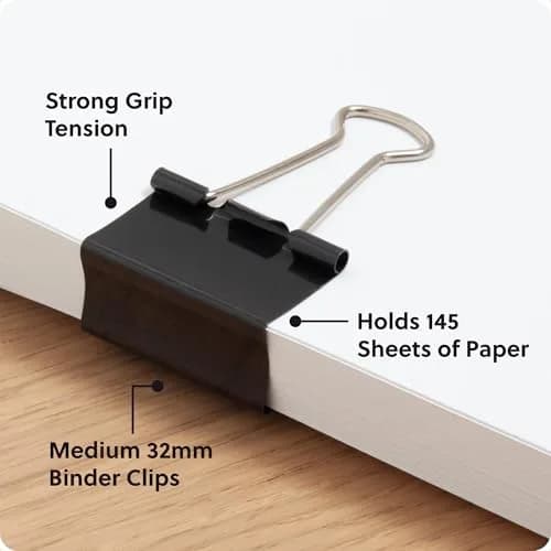 U Brands Medium Binder Clips 1-1/4 Inch (96 Count) | Holds 1/2 Inch Paper, Black thumbnail 3