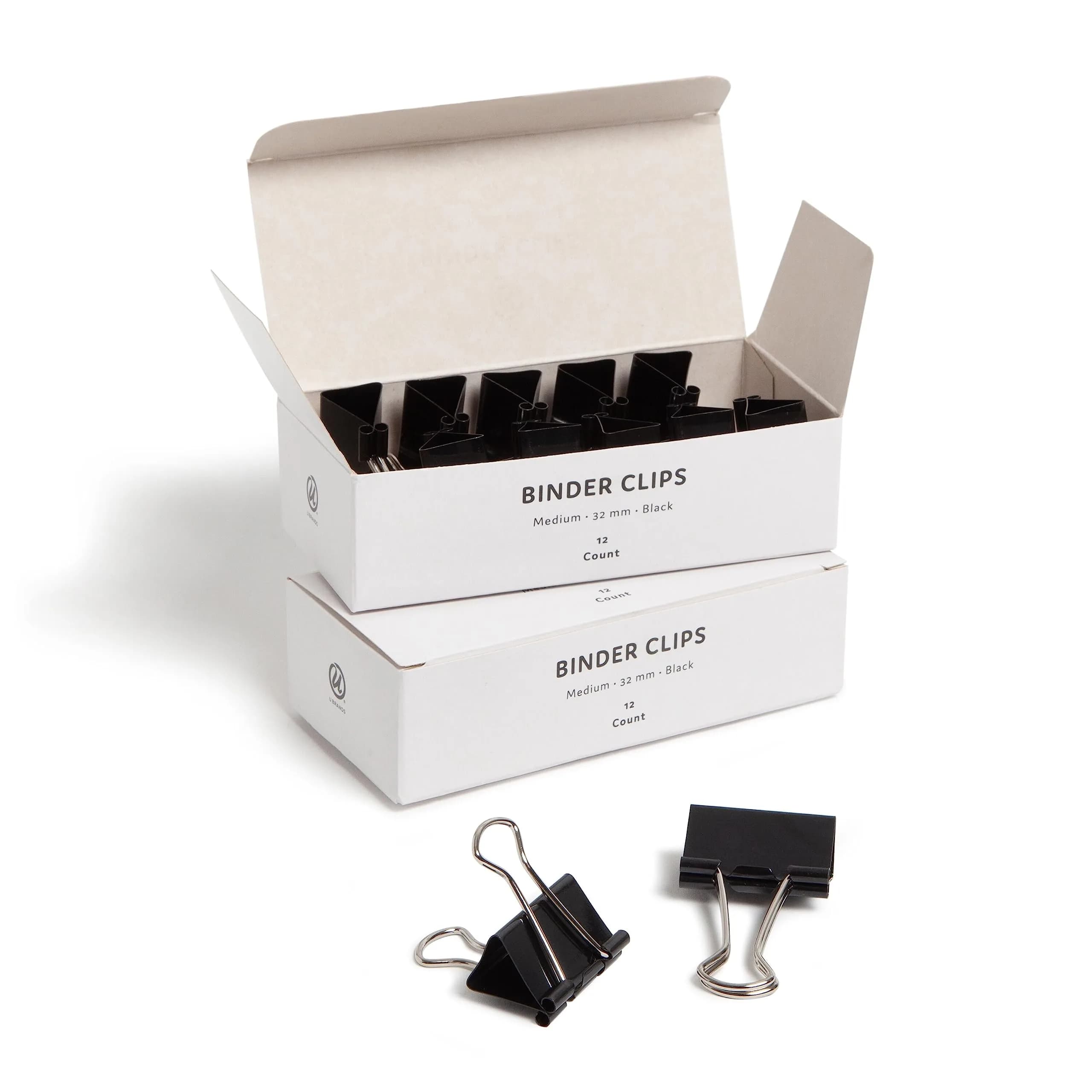 U Brands Black Binder Clips 1.25 Inch (32mm) Medium Paper Clamps, 24-Count | Strong Grip for Documents - main product image