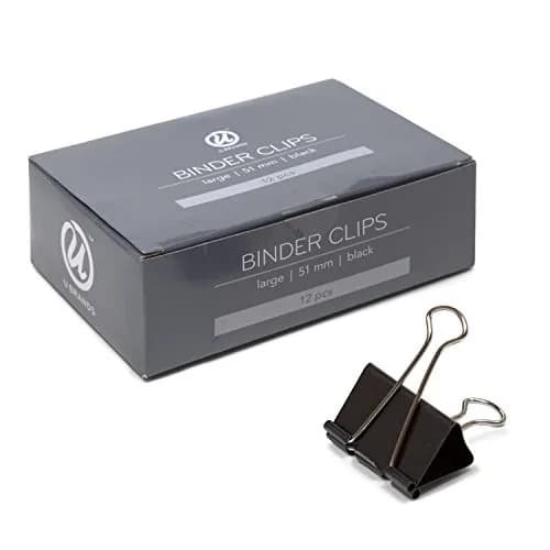 U Brands Large Binder Clips 2-Inch Width, 1-Inch Capacity, 12-Count | Classic Black & Silver Steel thumbnail 1