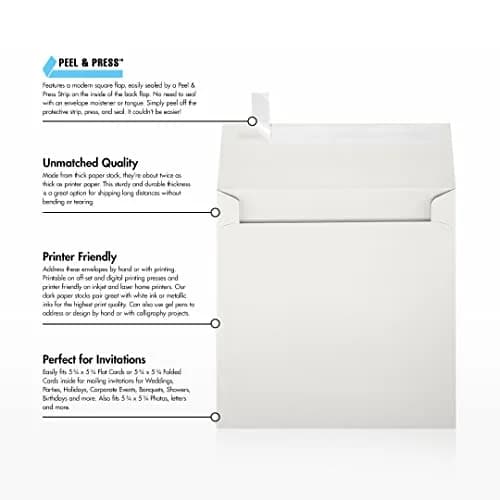LUXPaper Square Invitation Envelopes | Peel & Press | 6" x 6" | Natural White | 100% Cotton | 80lb. Text thumbnail 9