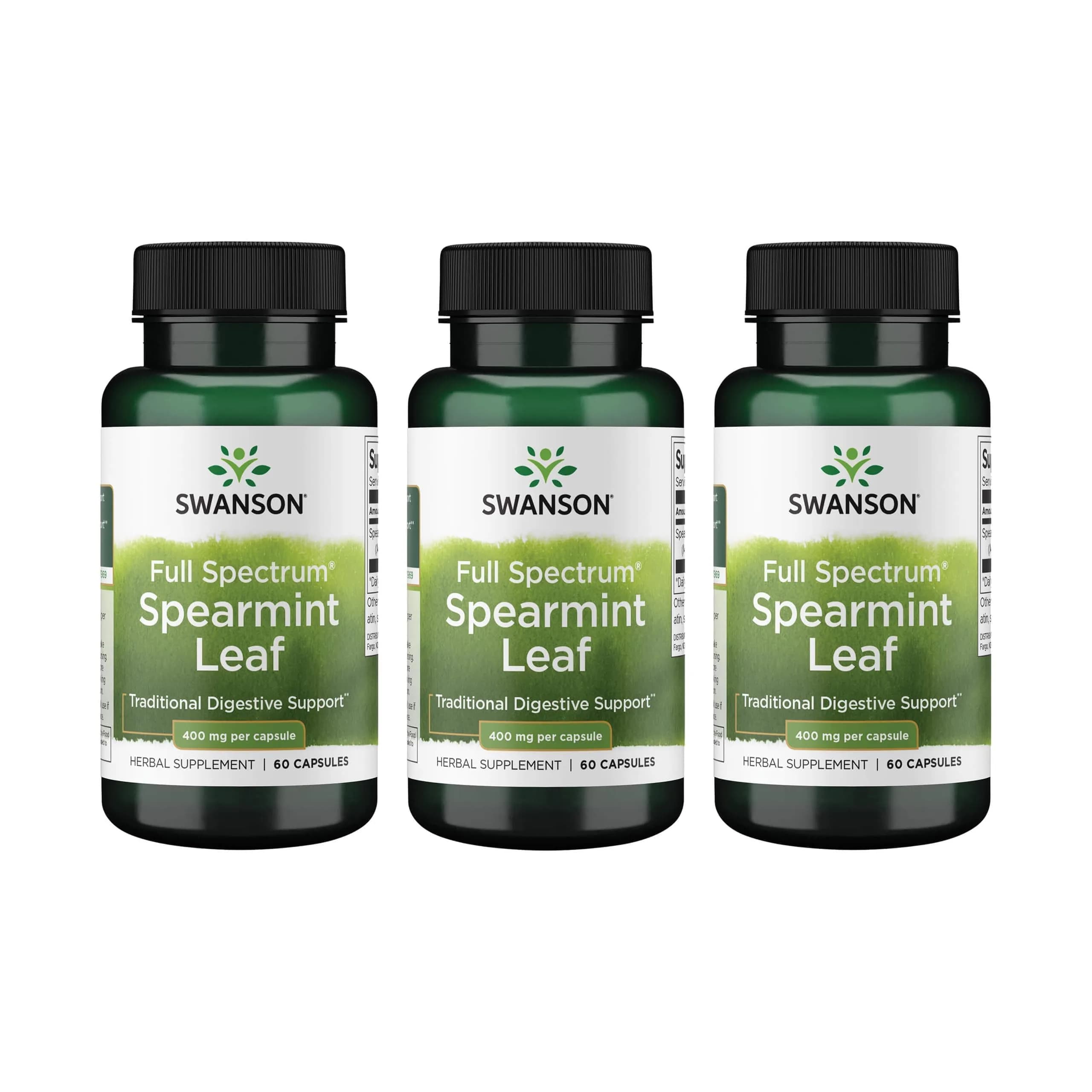 Swanson Full Spectrum Spearmint Leaf Capsules 400 mg (180 Count, 3 Pack) | Digestive Health Support - main product image