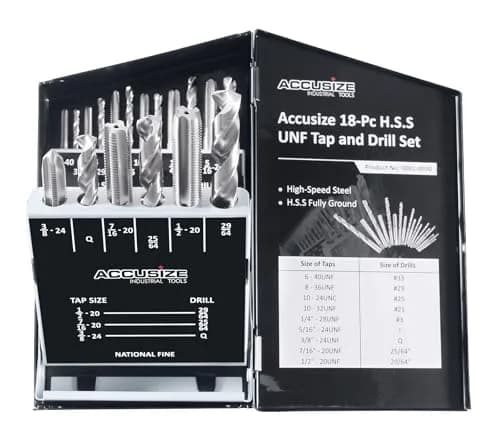 Accusize Industrial Tools HSS Tap and Drill Set, UNF, 18 Pc | Fully Ground, UNF Taps & Drills for Industrial Use thumbnail 1