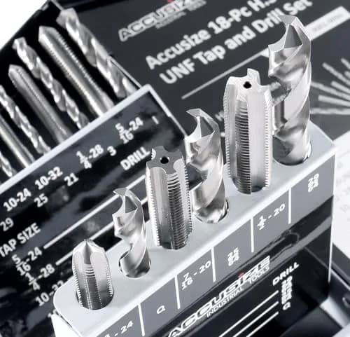 Accusize Industrial Tools HSS Tap and Drill Set, UNF, 18 Pc | Fully Ground, UNF Taps & Drills for Industrial Use thumbnail 6
