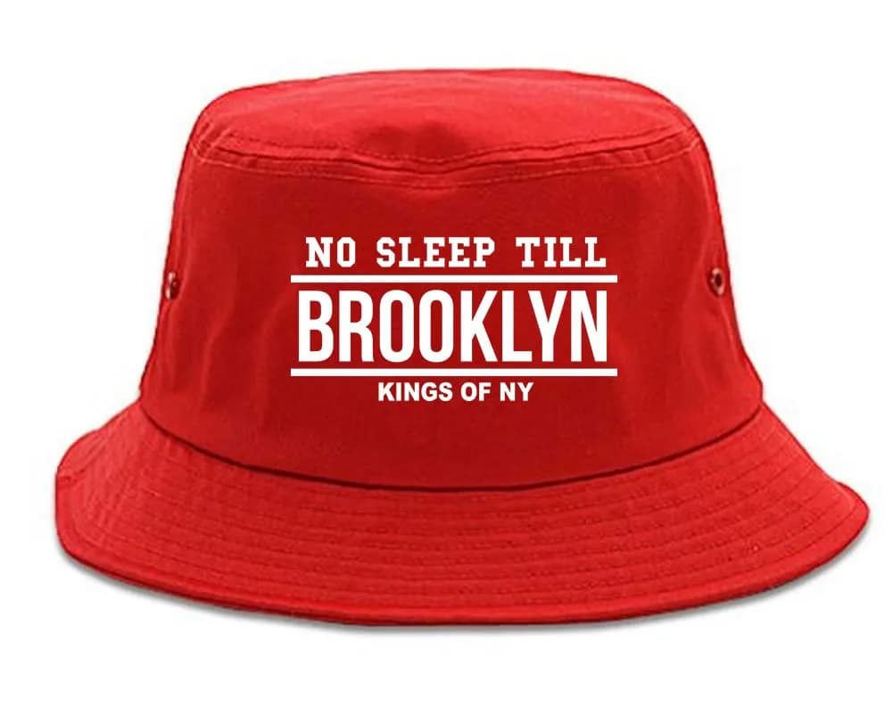 Kings Of NY No Sleep Till Brooklyn Bucket Hat Red | 100% Cotton, Sun Protection, Unisex — Red