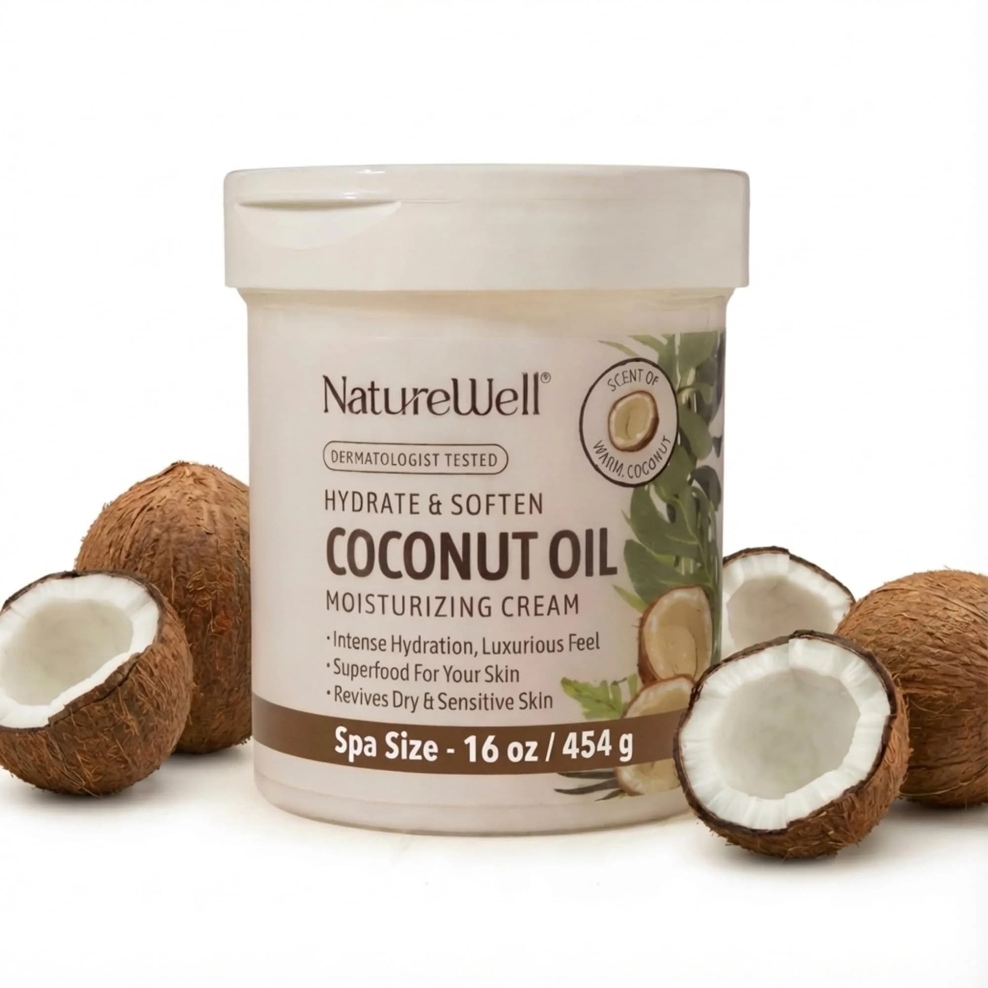 NATURE WELL Extra Virgin Coconut Oil Moisturizing Cream 473ml (16 Ounce) | Deep Hydration for Dry Skin - main product image