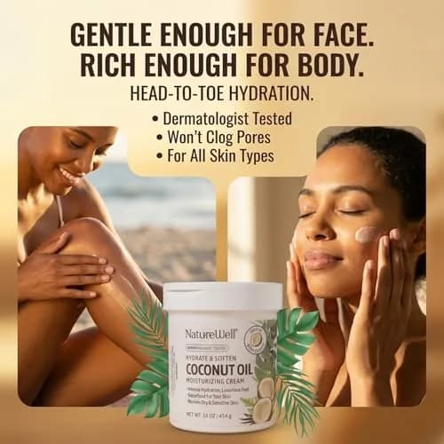 NATURE WELL Extra Virgin Coconut Oil Moisturizing Cream 473ml (16 Ounce) | Deep Hydration for Dry Skin thumbnail 5