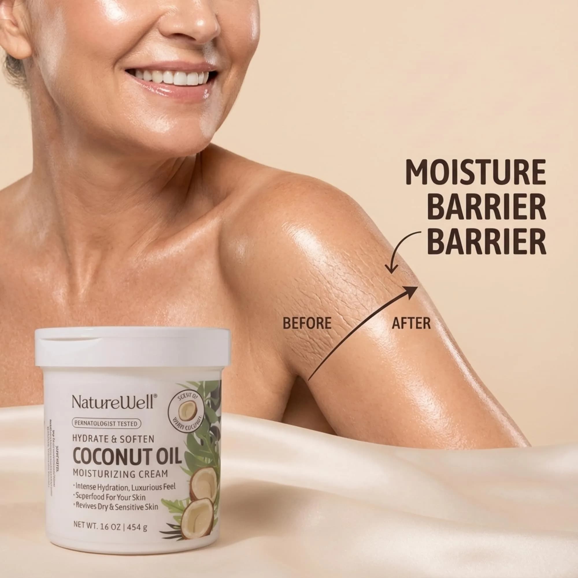 NATURE WELL Extra Virgin Coconut Oil Moisturizing Cream 473ml (16 Ounce) | Deep Hydration for Dry Skin - view 6
