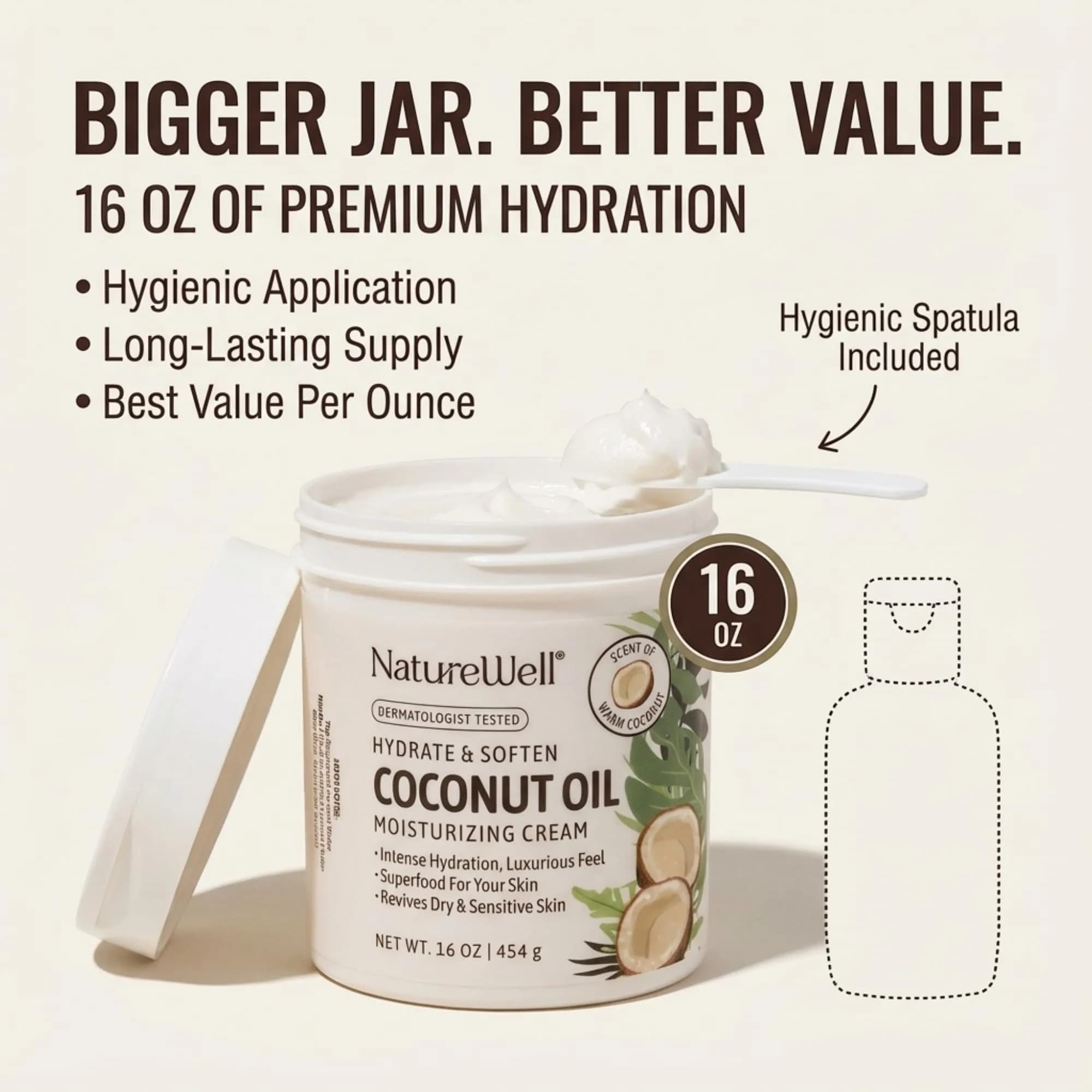 NATURE WELL Extra Virgin Coconut Oil Moisturizing Cream 473ml (16 Ounce) | Deep Hydration for Dry Skin - view 7