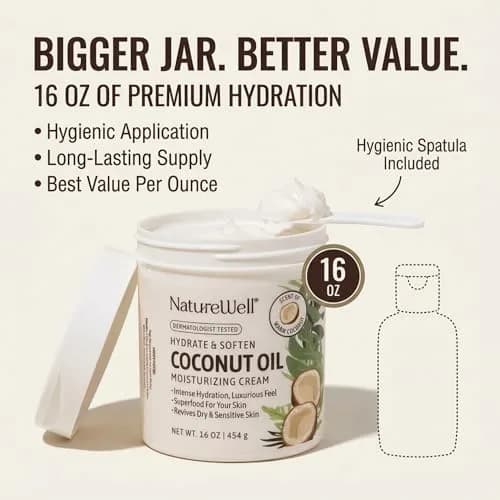 NATURE WELL Extra Virgin Coconut Oil Moisturizing Cream 473ml (16 Ounce) | Deep Hydration for Dry Skin thumbnail 7