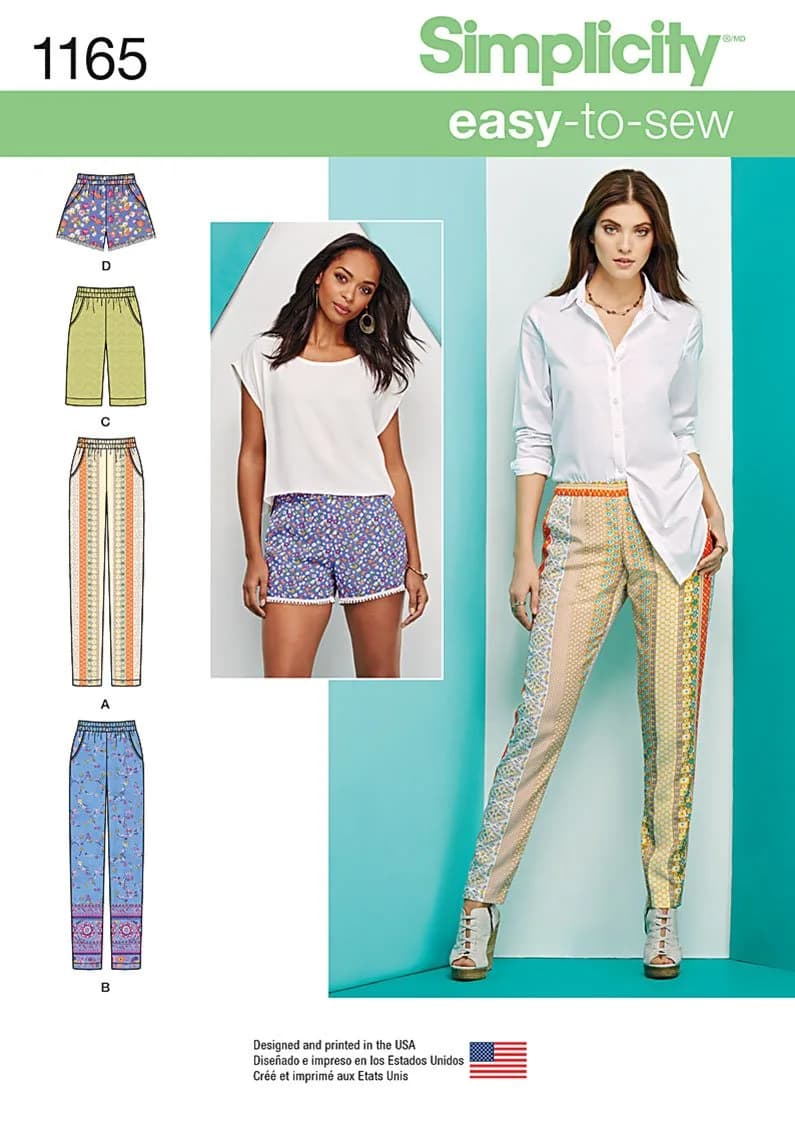 Simplicity Pattern 1165 Misses Slim Pull-On Pants & Shorts | Easy Sew Women’s Sizes 14-22 — Multi-color