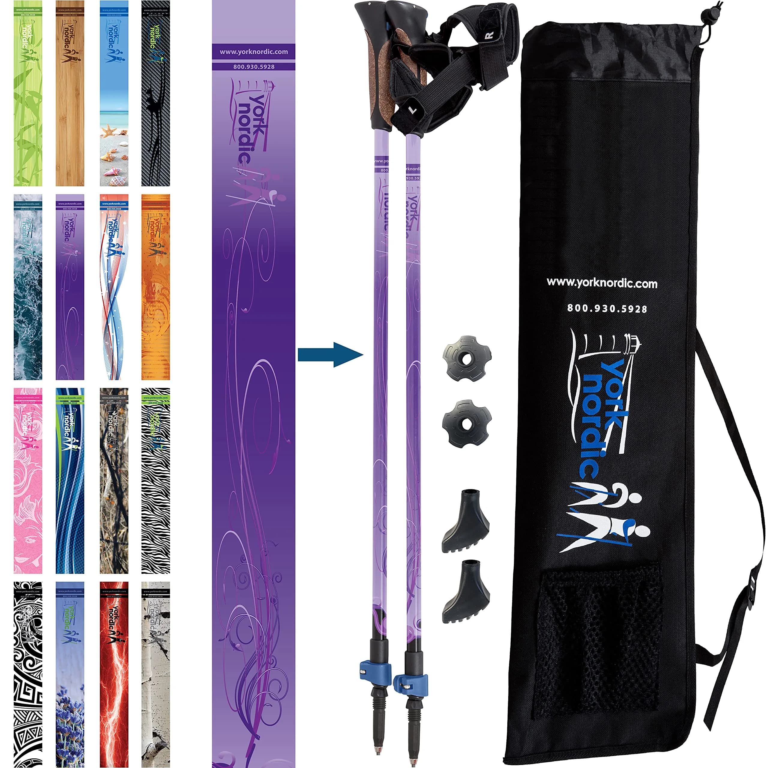 York Nordic Official Nordic Walking Poles - Adjustable, Collapsible, Lightweight, 2 Pieces, 5'4"-6'2"