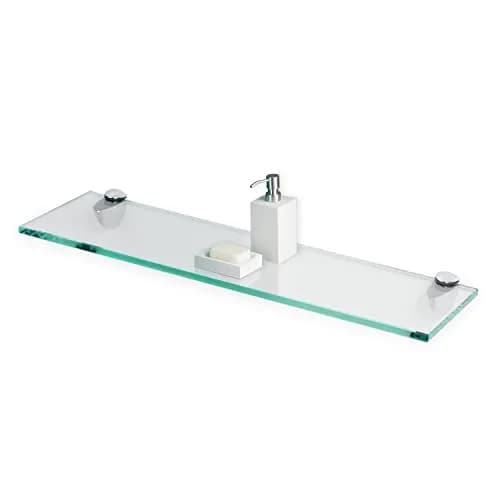 Fab Glass and Mirror Rectangle Floating Shelf Kit 12" x 27" | Tempered Clear Glass Wall Shelf thumbnail 1