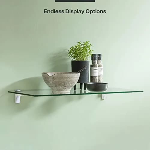 Fab Glass and Mirror Rectangle Floating Shelf Kit 12" x 27" | Tempered Clear Glass Wall Shelf thumbnail 4