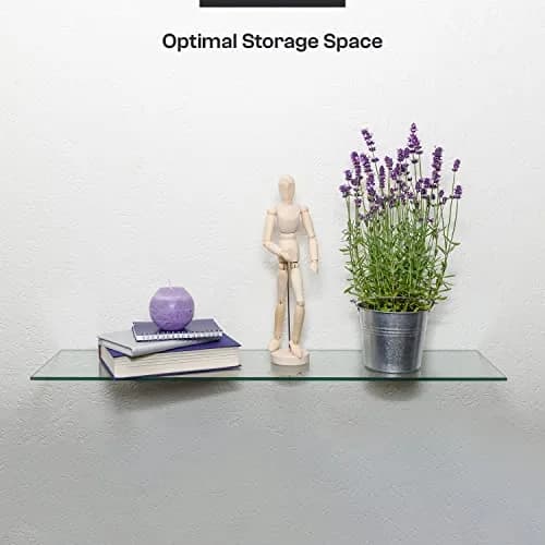 Fab Glass and Mirror Rectangle Floating Shelf Kit 12" x 27" | Tempered Clear Glass Wall Shelf thumbnail 5