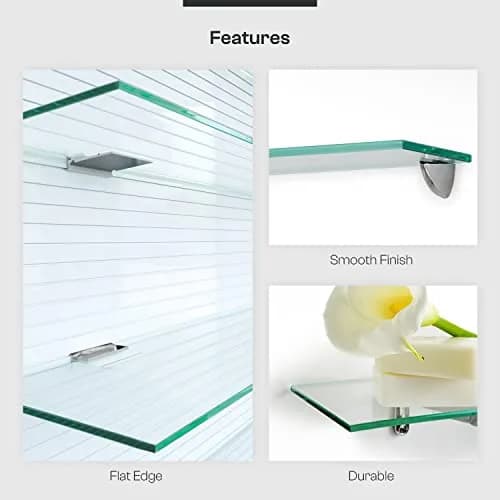Fab Glass and Mirror Rectangle Floating Shelf Kit 12" x 27" | Tempered Clear Glass Wall Shelf thumbnail 3
